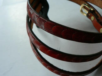 British Tan Skinny Tooled Leather Belt@acrossleather.com